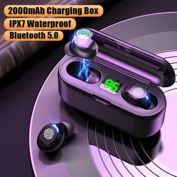 EONLINE TWS 5.0 Earphones 2000mAh Charging Box Wireless Headphones 9D Sports Waterproof Earphones Headsets With Microphone