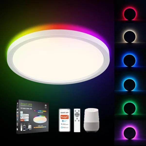 RGBW Dimmable Alexa WIFI Tuya Speaker Control Kids Room Decorative 12inch 300mm LED Panel Ceiling Lights - Image 4