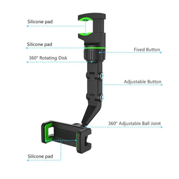 Car Phone Holder Multifunctional 360 Degree Rotatable Auto Rearview Mirror Seat Hanging Clip Bracket Cell Phone Holder for Car - Image 4