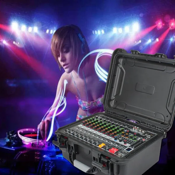 HM80 professional flight case mixer 8 channel power mixer with amplifier mixing console for outdoor stage