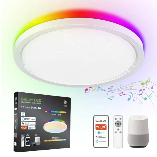 RGBW Dimmable Alexa WIFI Tuya Speaker Control Kids Room Decorative 12inch 300mm LED Panel Ceiling Lights - Image 6