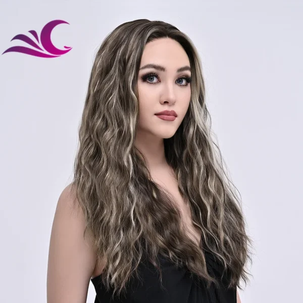 Fullfy Highlight Brown Mix Blonde Colored Curl Futura Heat Resistant Shoulder Length Synthetic Hair Wigs - Image 2